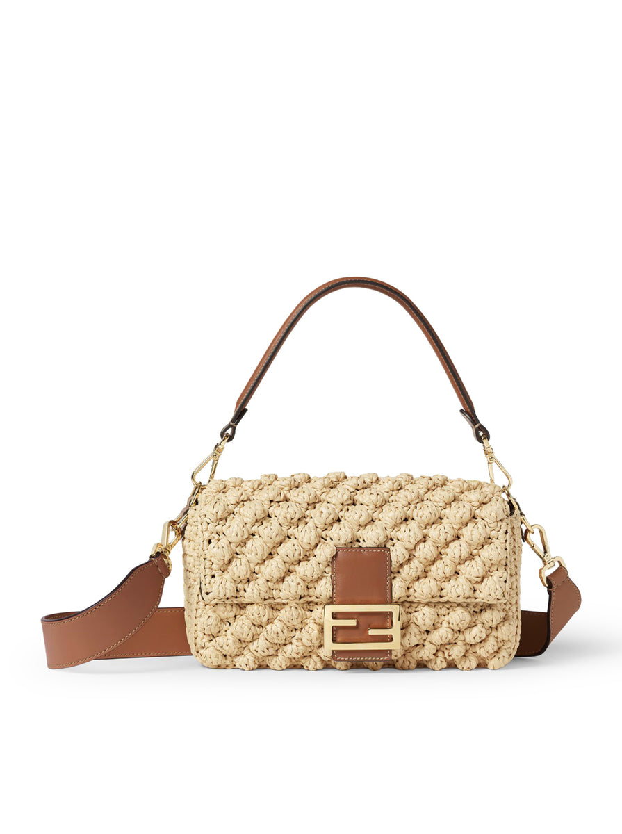 Fendi BAGUETTE BAG IN RAFFIA WITH A HAZELNUT STITCH