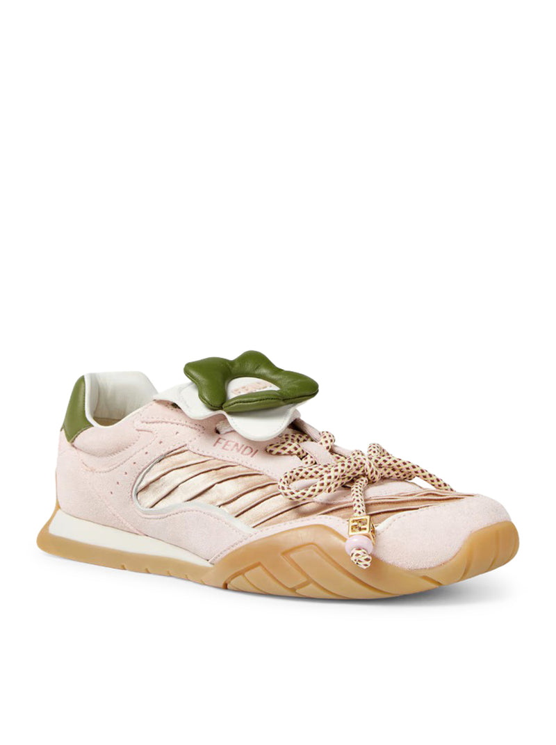 FENDI WAVE PULSE LOW TOP IN PINK FABRIC AND SUEDE