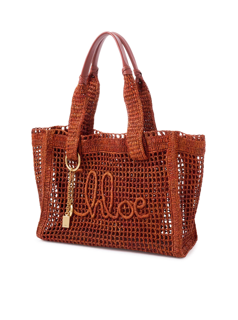 EAST-WEST SUMMER BANANA TOTE BAG IN RAFFIA