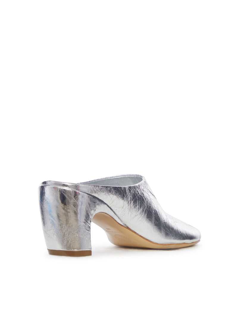 MULES IN LAMINATED LEATHER WITH METALLIC EFFECT