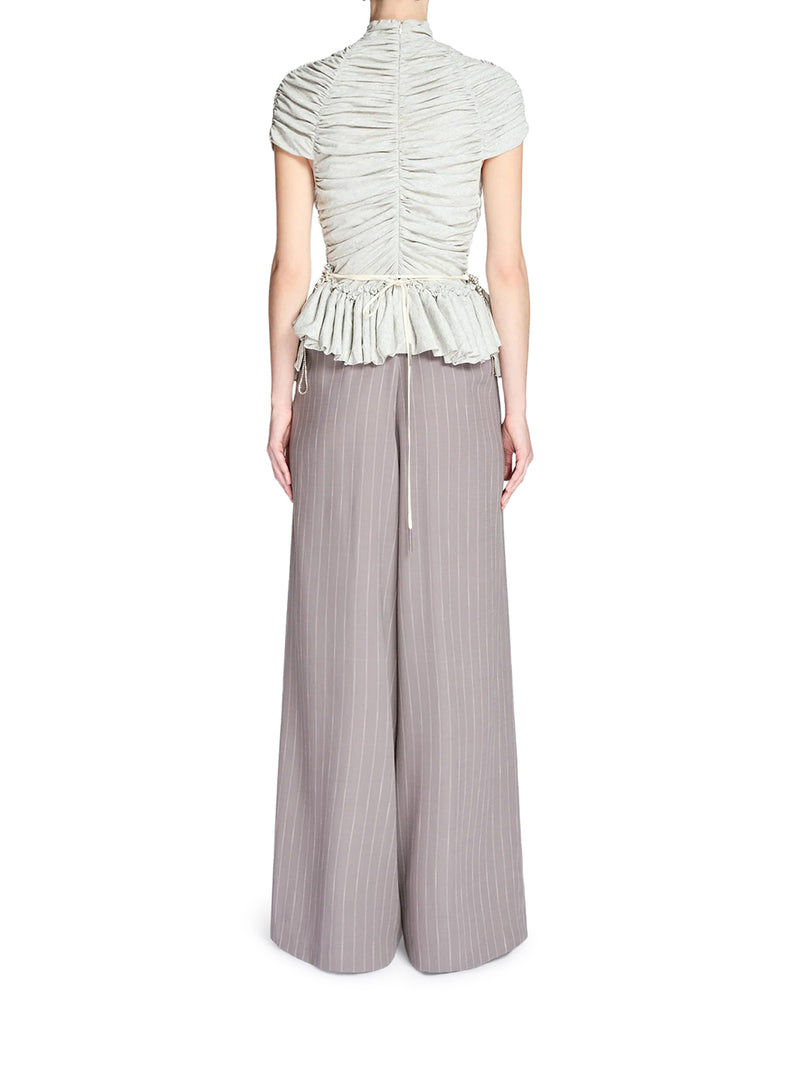 WIDE-LEG PINSTRIPED FABRIC TROUSERS WITH PLEATS