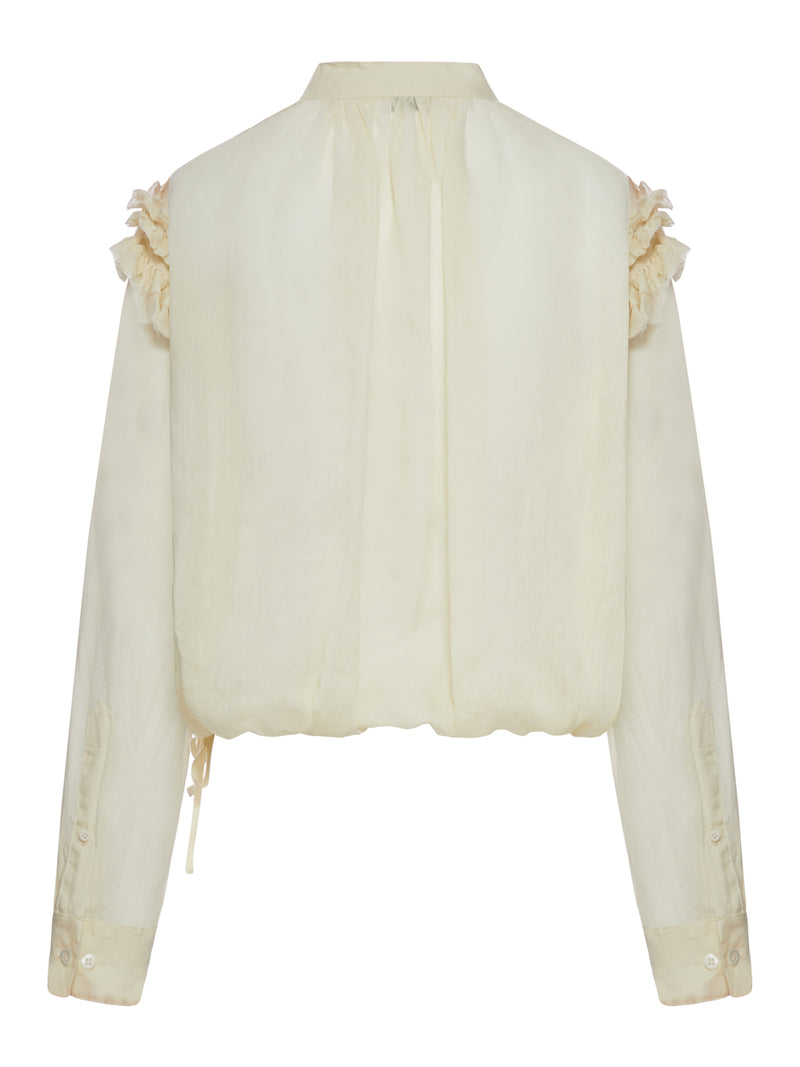 RAMIE BLOUSE WITH RUFFLES AND CROSSOVER NECKLINE