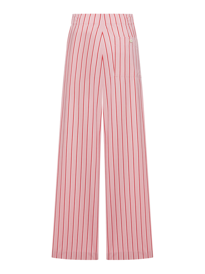 RED STRIPED COTTON PALAZZO TROUSERS