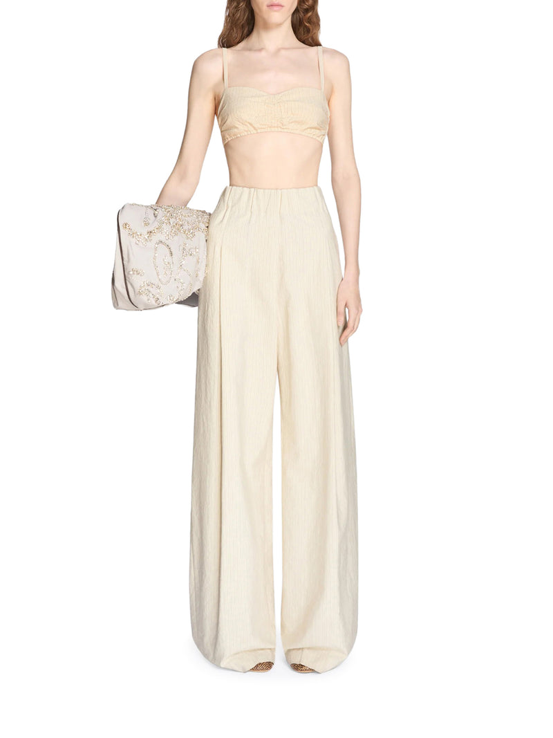 WIDE-LEG COTTON TROUSERS WITH STRIPED PATTERN
