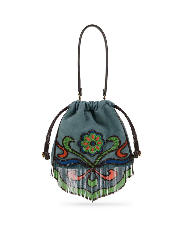 KALISPERA SMALL SUEDE BAG WITH BEADS AND FRINGES
