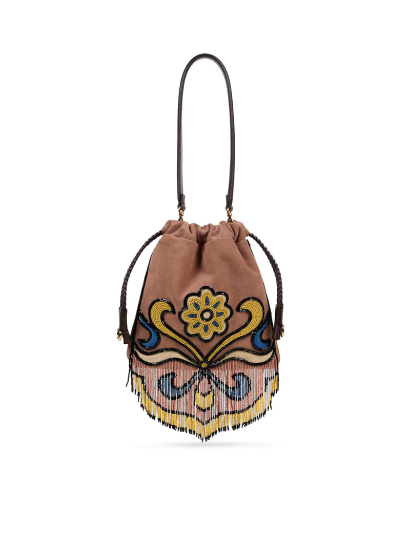 KALISPERA SMALL SUEDE BAG WITH BEADS AND FRINGES