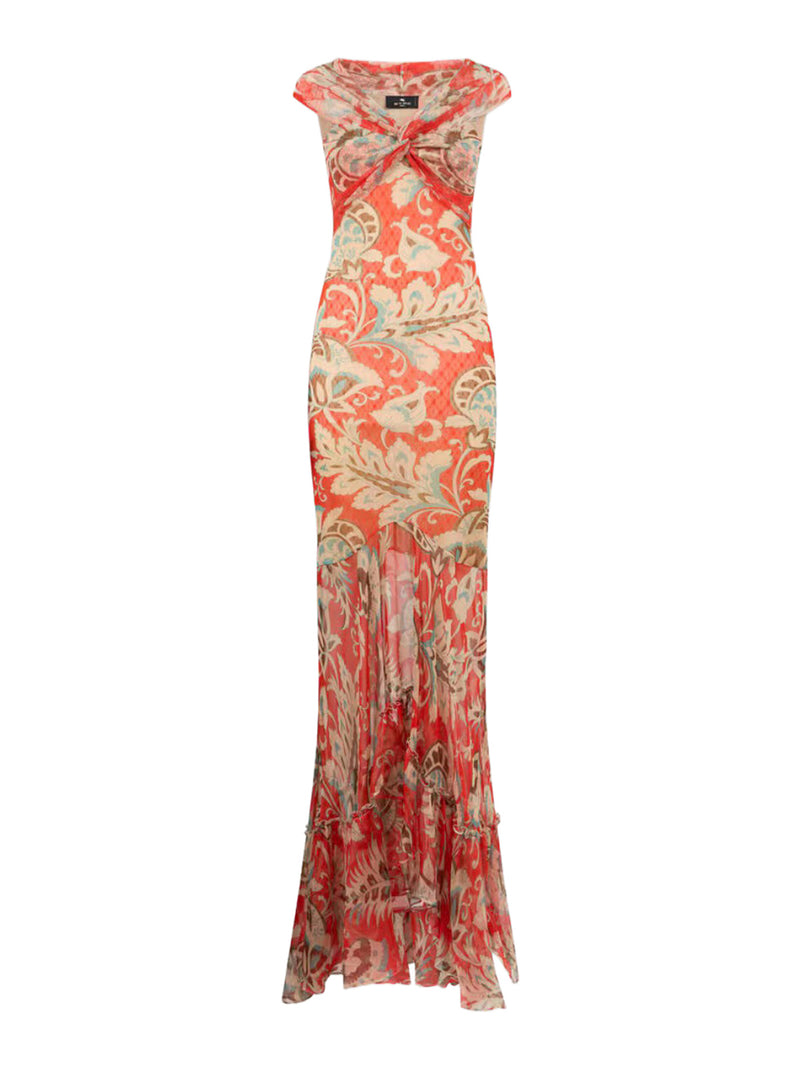 LONG DRESS WITH V-NECK AND RUFFLES