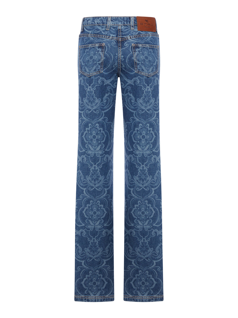 JACQUARD DENIM JEANS WITH ORNAMENTAL PATTERN
