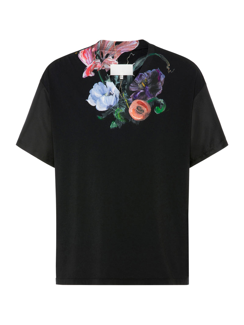 COTTON AND SILK T-SHIRT WITH FLORAL PATTERN
