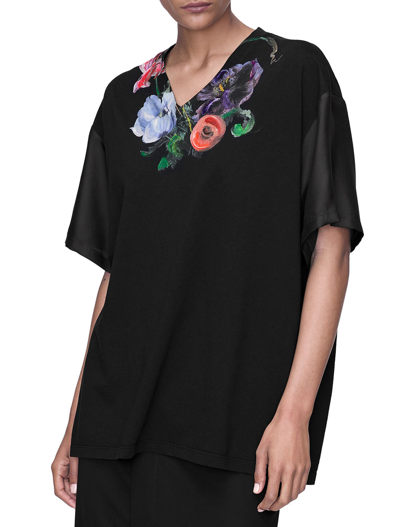 COTTON AND SILK T-SHIRT WITH FLORAL PATTERN
