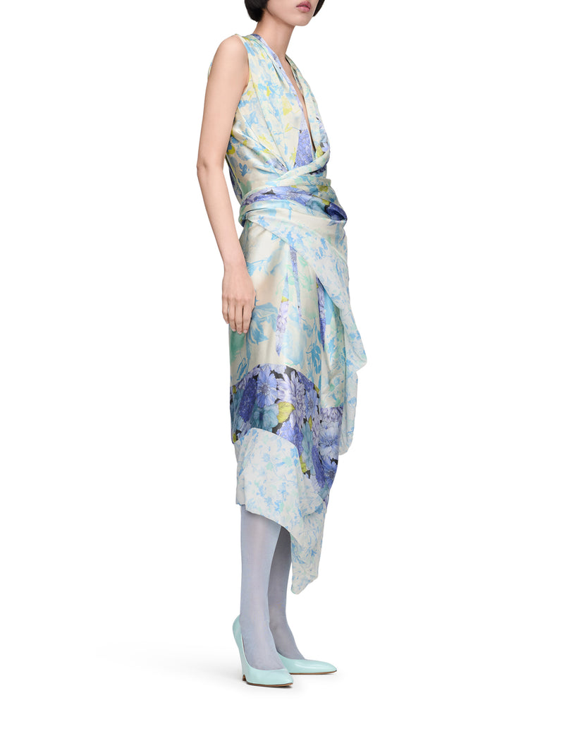 FLORAL SILK WRAP DRESS