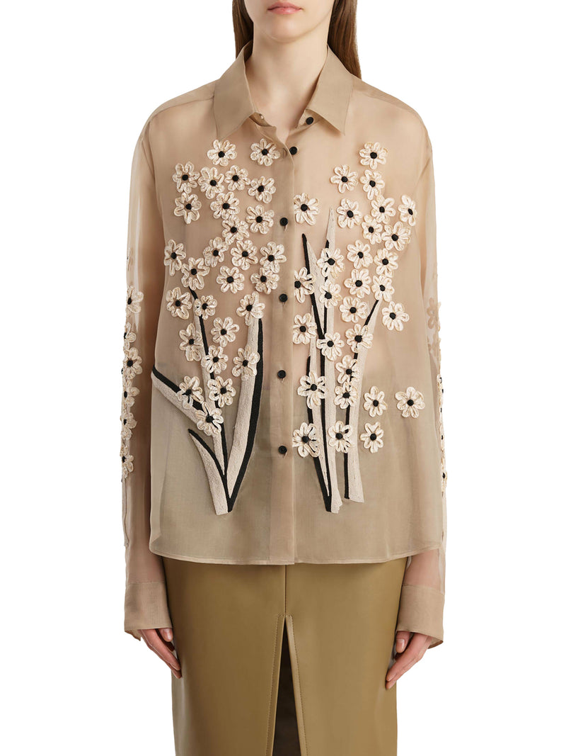 SILK SHIRT WITH THREE-DIMENSIONAL EMBROIDERY