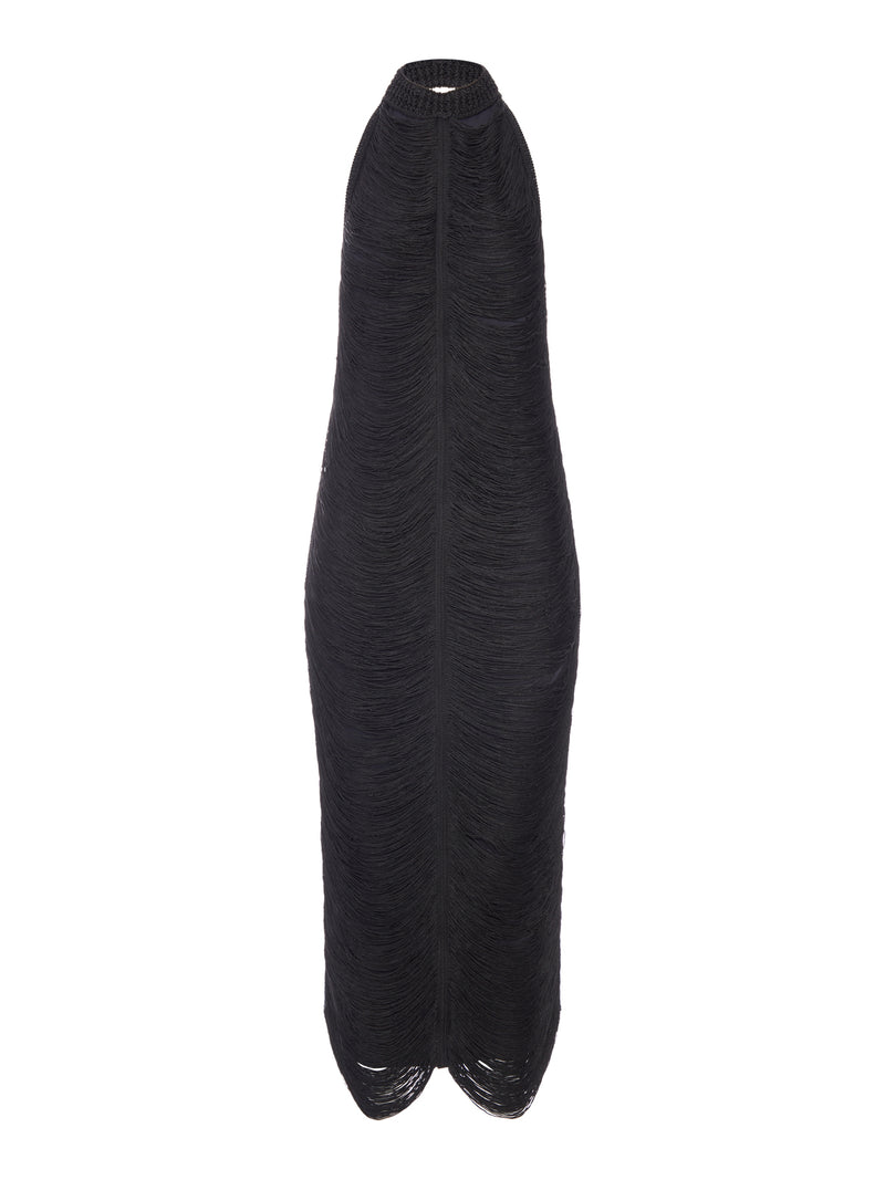 BERYL LONG DRESS WITH FRINGES AND HALTER NECKLINE