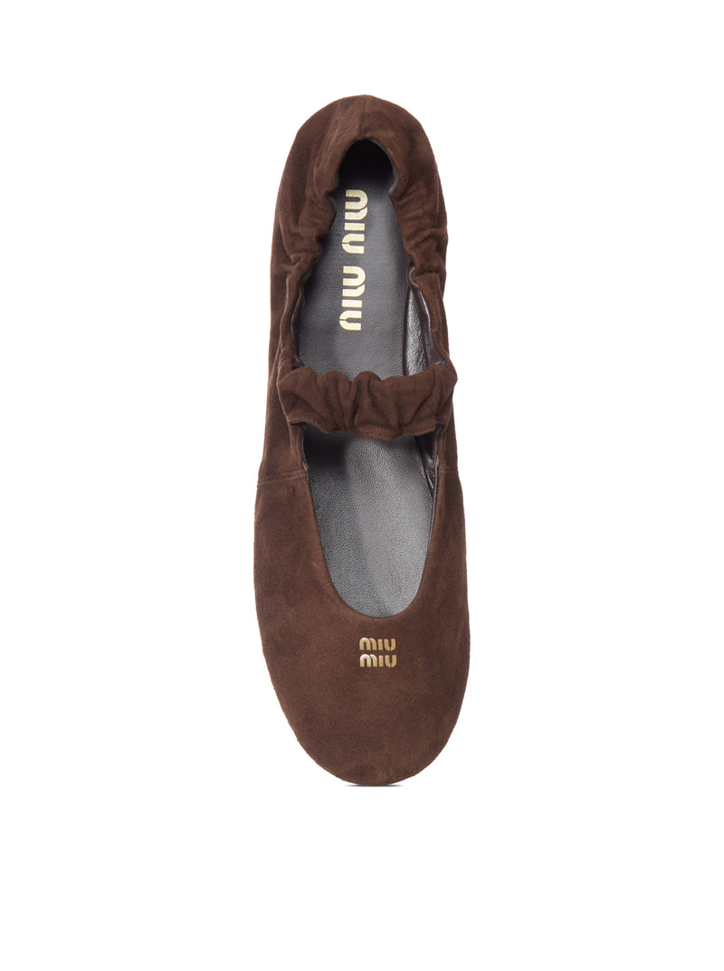RUFFLED SUEDE BALLERINAS