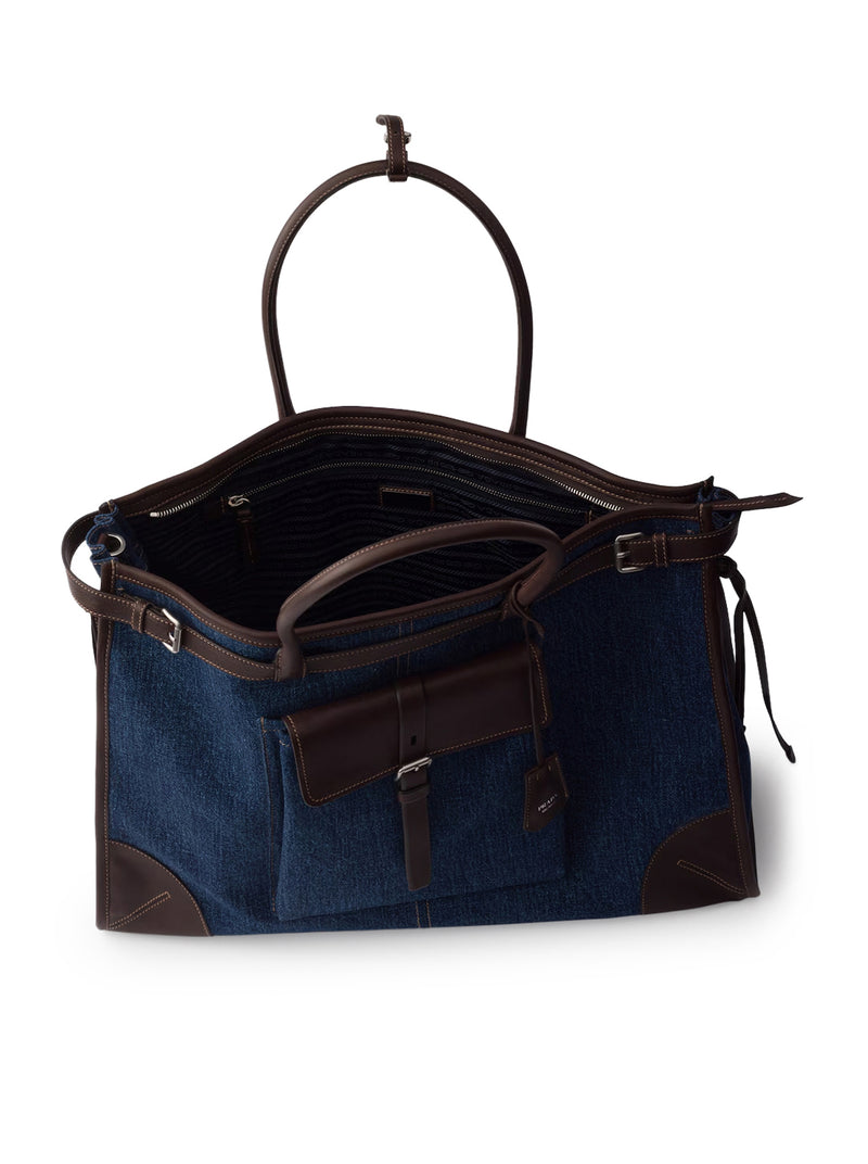 PRADA BONNIE SHOPPING BAG IN DENIM AND LEATHER