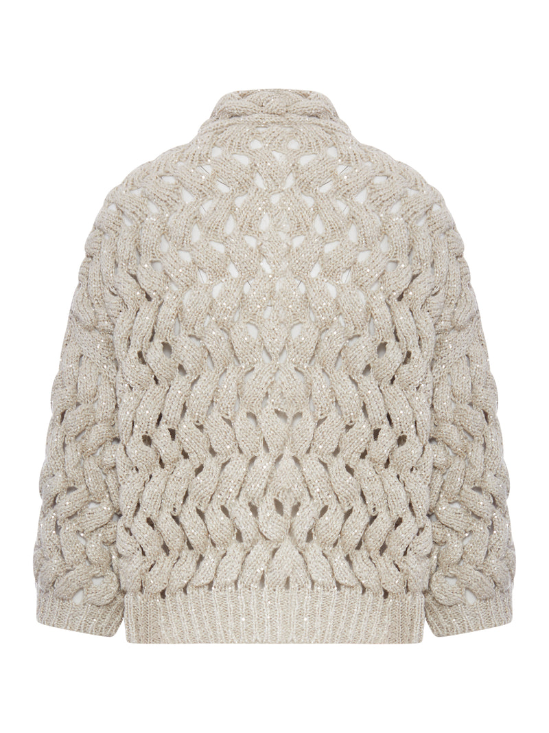 LINEN AND SILK BLEND KNITTED CARDIGAN WITH SEQUINS