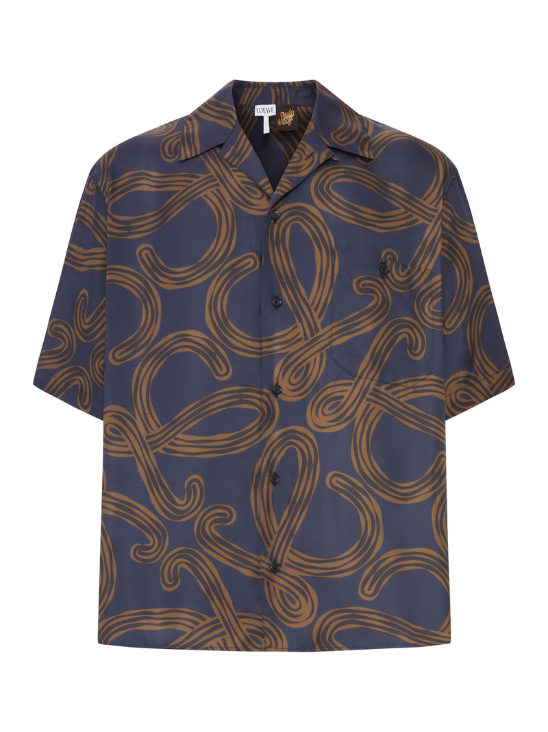 SHORT-SLEEVED SILK TWILL SHIRT WITH ALL-OVER ANAGRAM PRINT