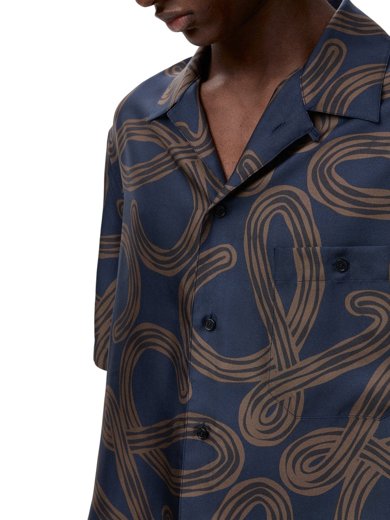 SHORT-SLEEVED SILK TWILL SHIRT WITH ALL-OVER ANAGRAM PRINT