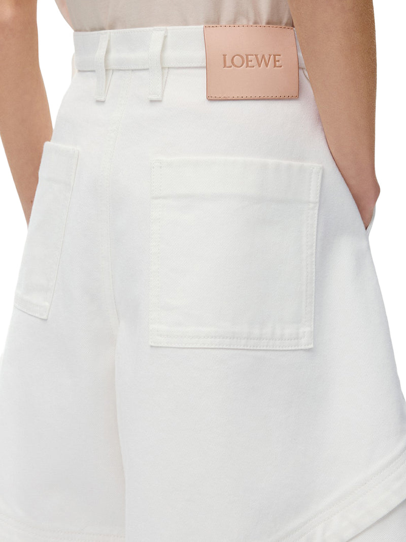 ASYMMETRIC PANELLED DENIM SHORTS