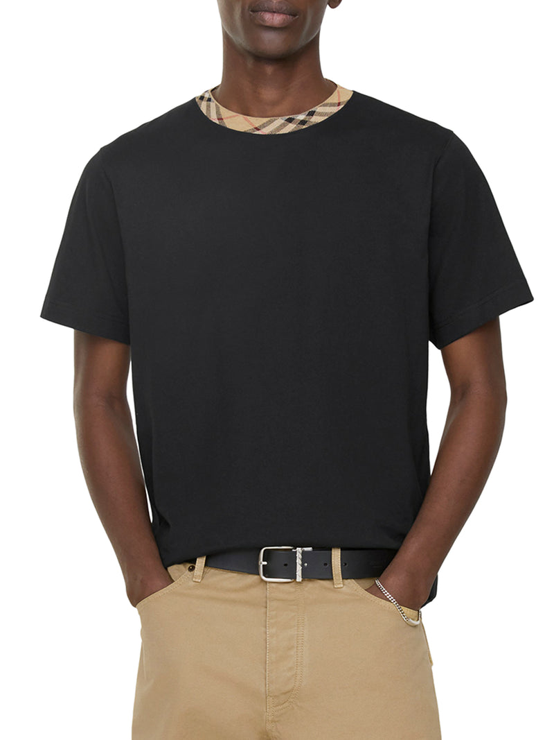 COTTON T-SHIRT WITH CHECKED TRIM
