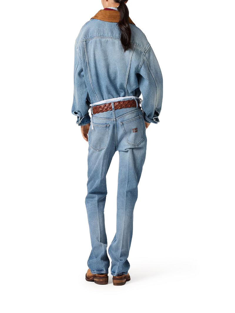 BLOUSON IN WASHED DENIM AND SUEDE