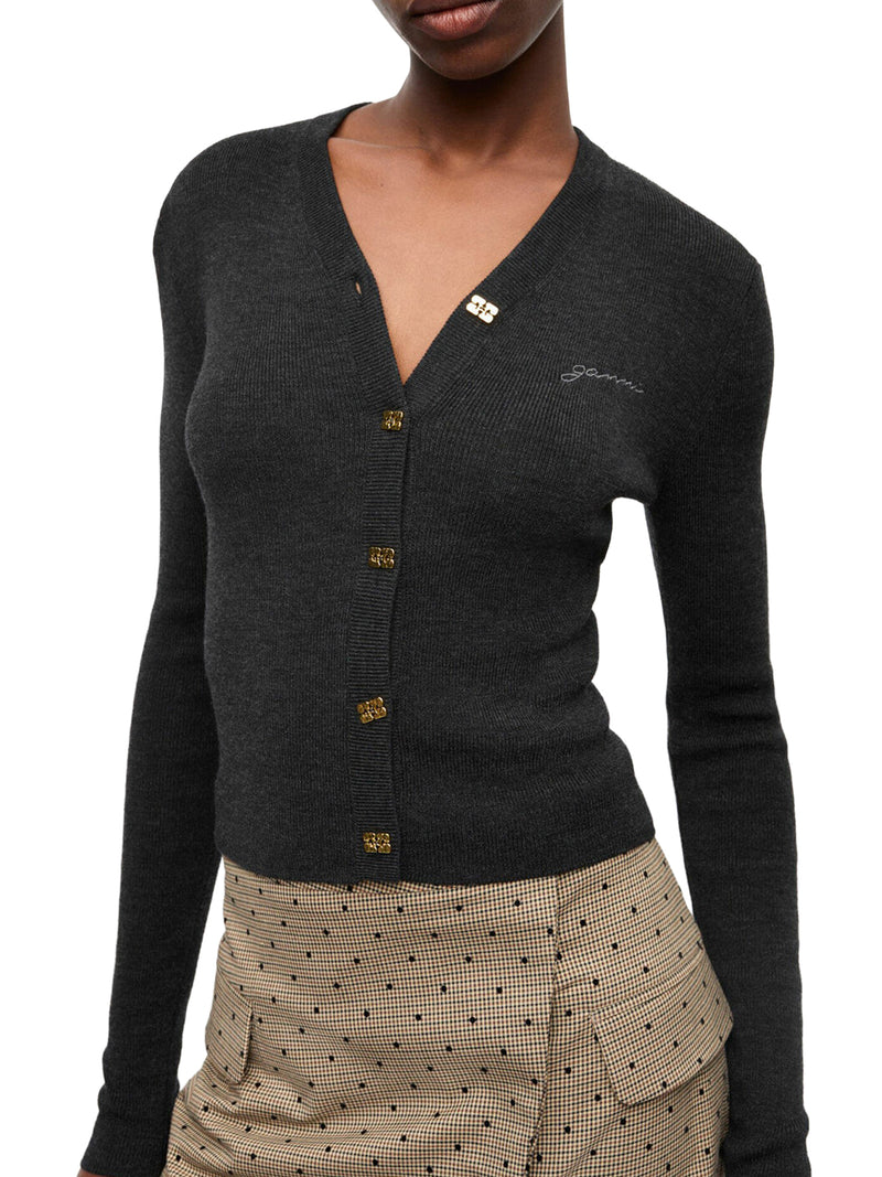 WOOL CARDIGAN WITH EMBROIDERED LOGO