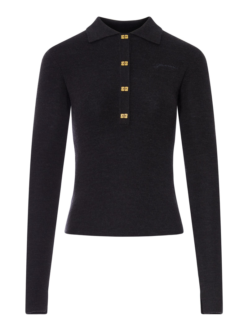 WOOL POLO SHIRT WITH EMBROIDERED LOGO