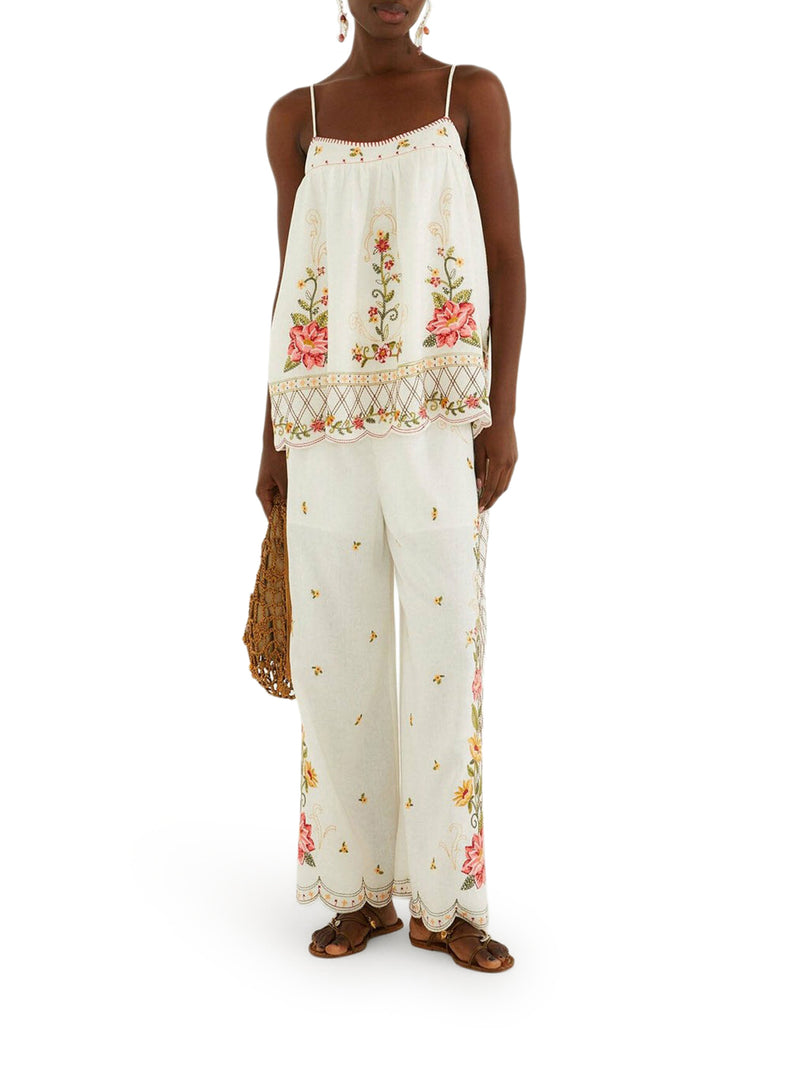 PALAZZO TROUSERS WITH FLORAL EMBROIDERY