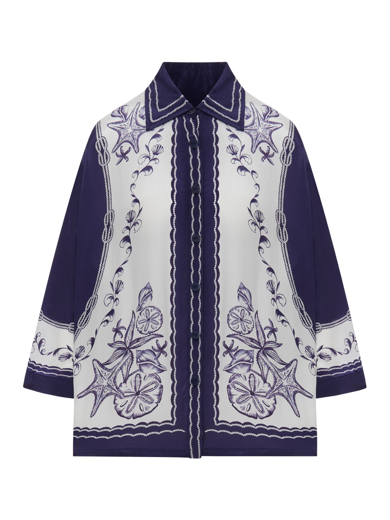OVERSIZED SHIRT WITH NAVY BLUE PRINT