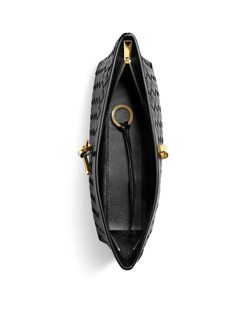 WOVEN NAPPA CLUTCH WITH DISTINCTIVE KNOT DETAIL