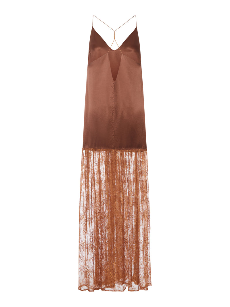 SILK DRESS WITH LACE INSERT