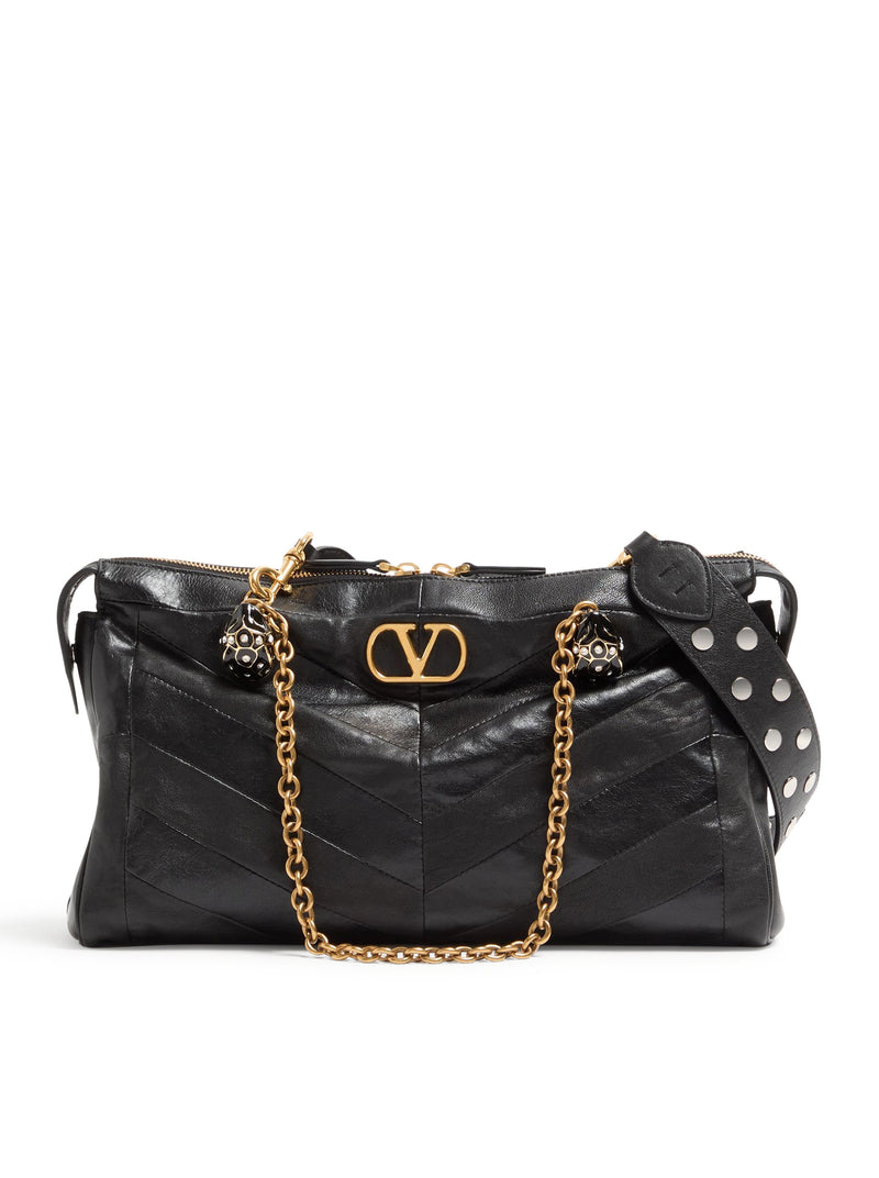 PANTHEA CHEVRON-PRINT NAPPA LEATHER SHOULDER BAG