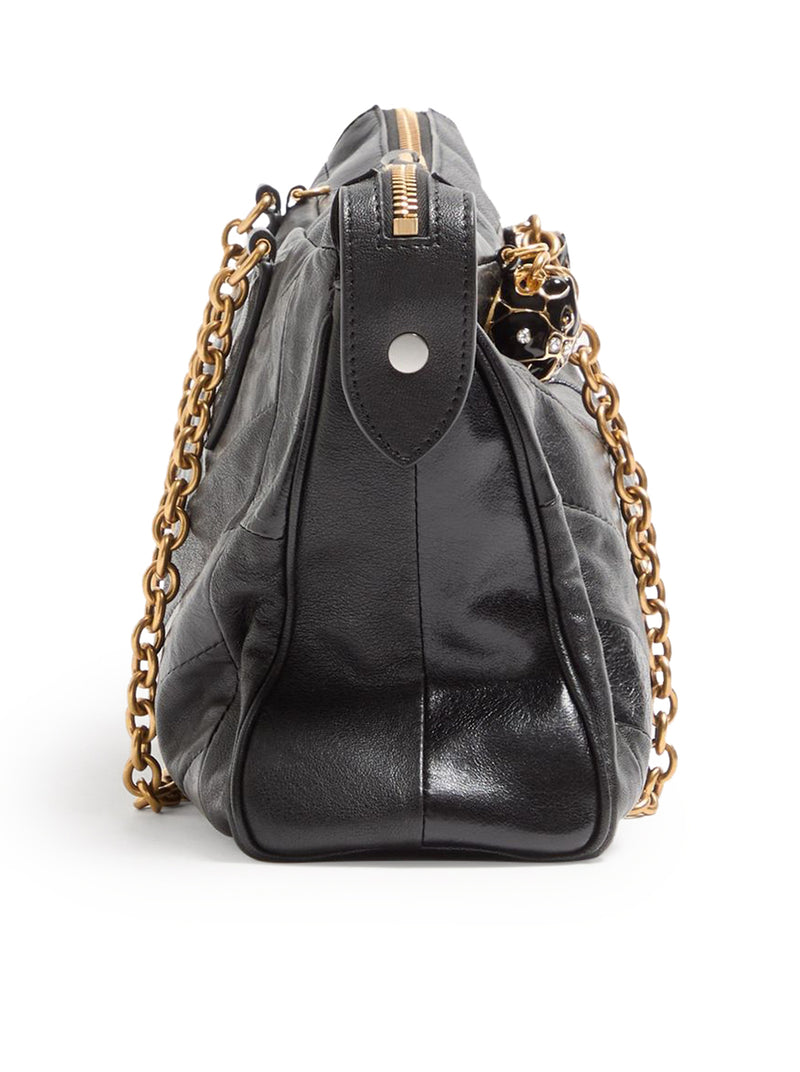 PANTHEA CHEVRON-PRINT NAPPA LEATHER SHOULDER BAG