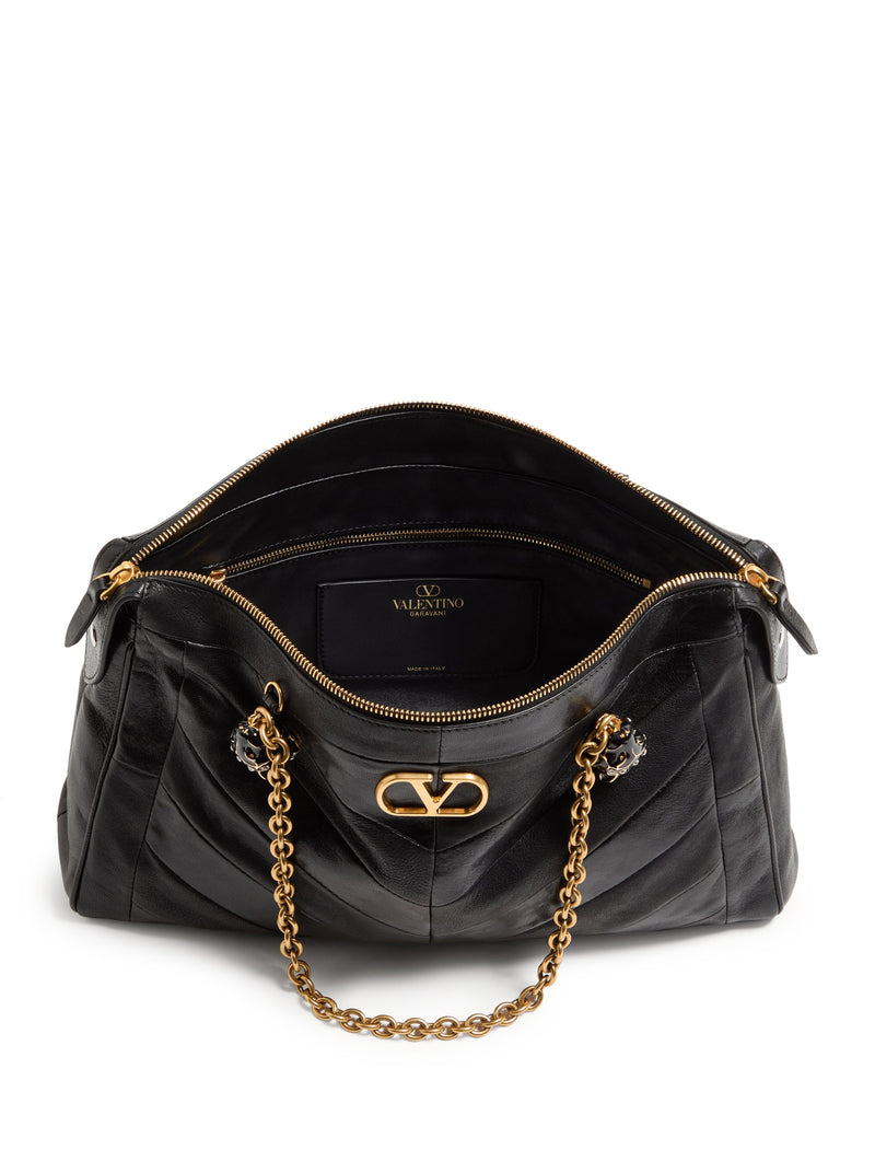 PANTHEA CHEVRON-PRINT NAPPA LEATHER SHOULDER BAG