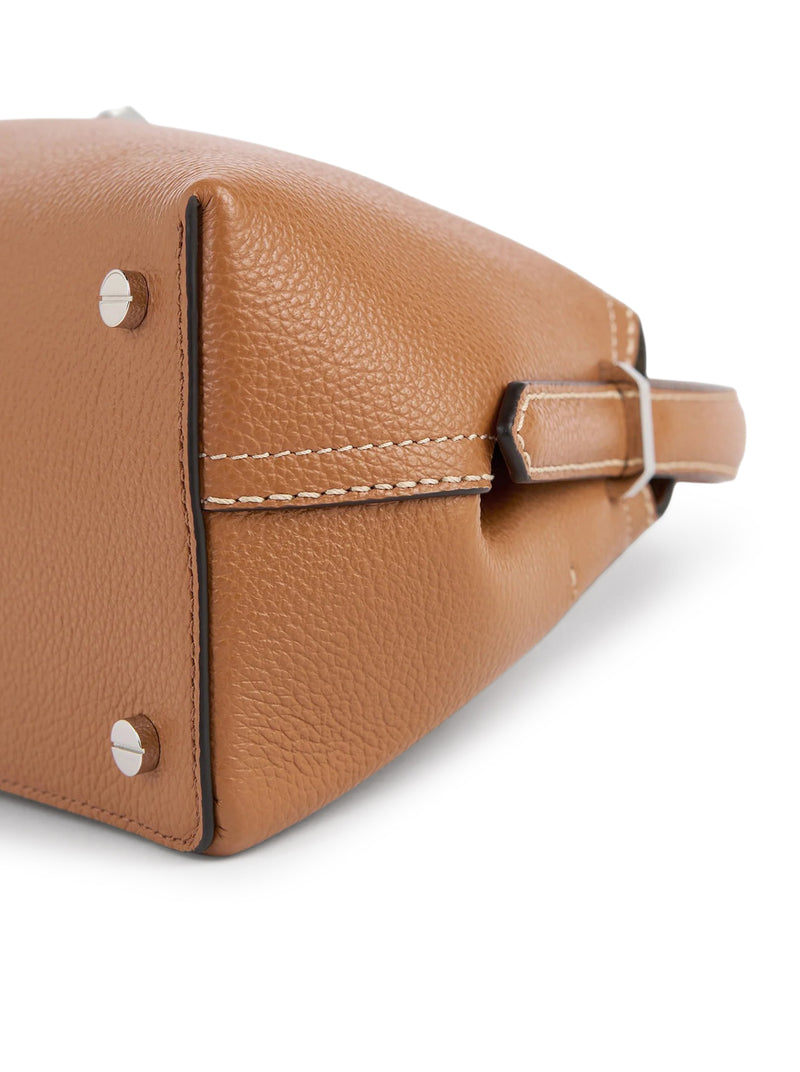 T-LOCK LEATHER BAG WITH CONTRASTING STITCHING