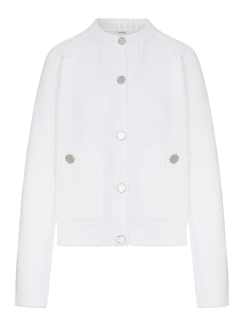WHITE COTTON CARDIGAN WITH HAMMERED-EFFECT BUTTONS