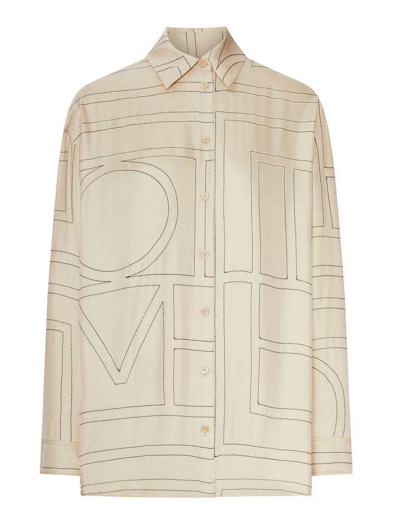 SILK SHIRT WITH MONOGRAM EMBROIDERY