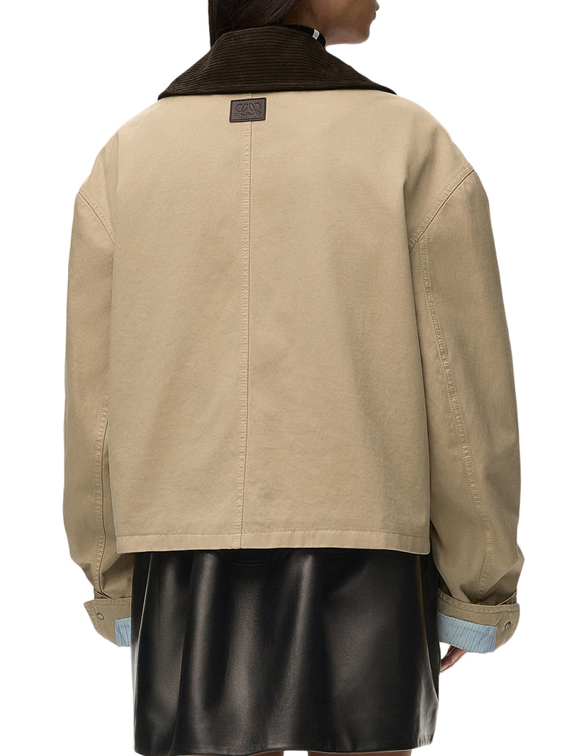 COTTON PARKA WITH A CORDUROY-EFFECT SUEDE COLLAR