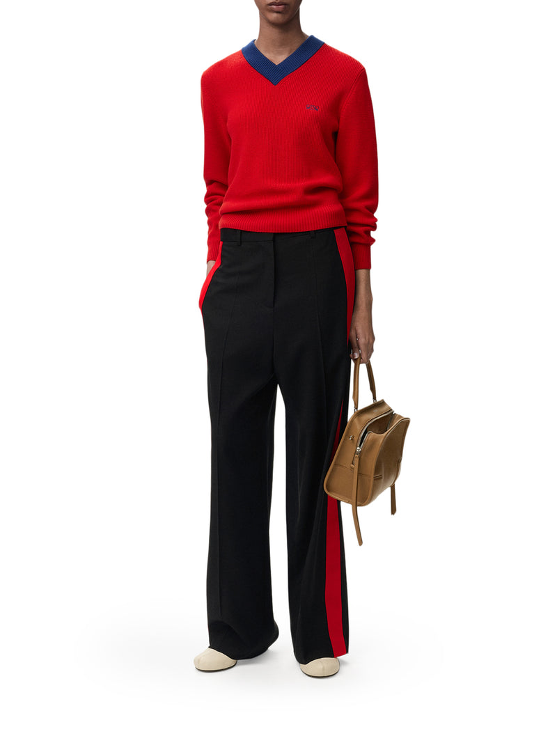 TEXTURED COTTON-WOOL BLEND SWEATER WITH A CONTRASTING COLLAR