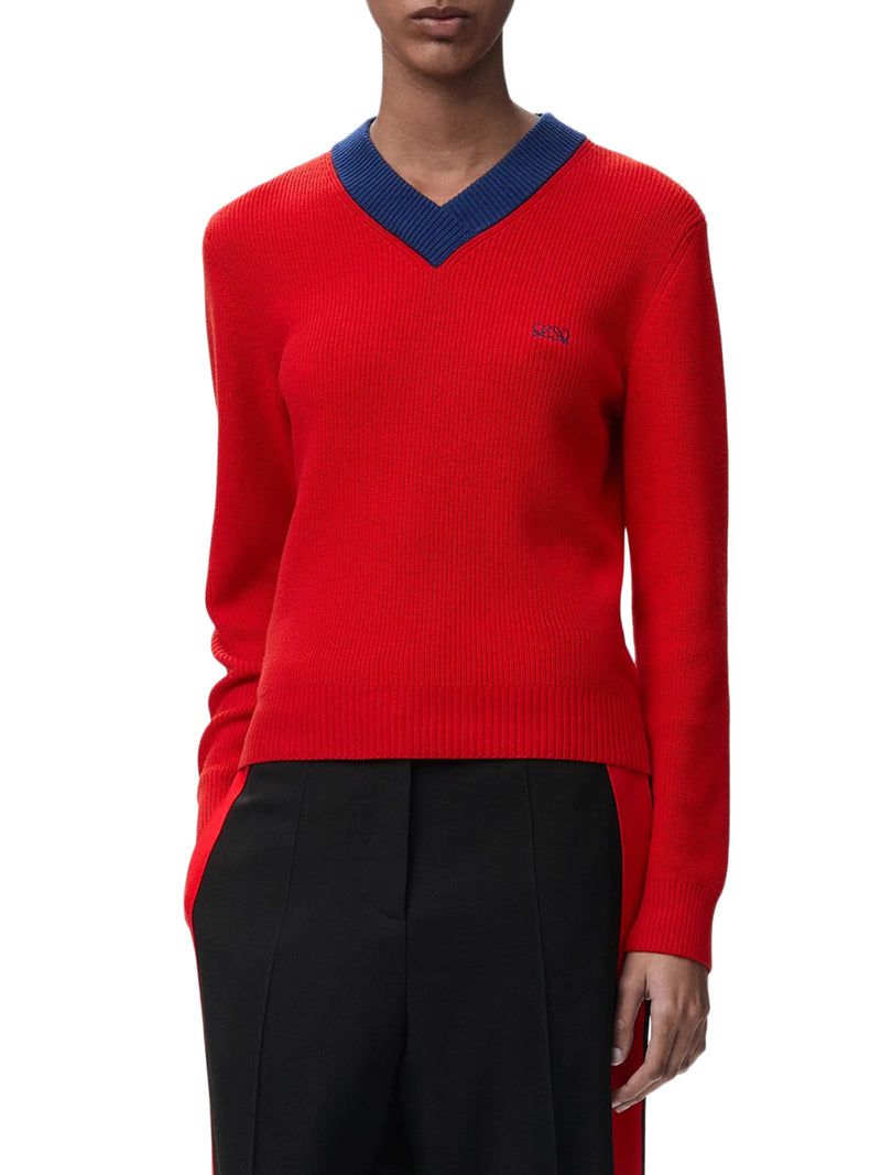 TEXTURED COTTON-WOOL BLEND SWEATER WITH A CONTRASTING COLLAR
