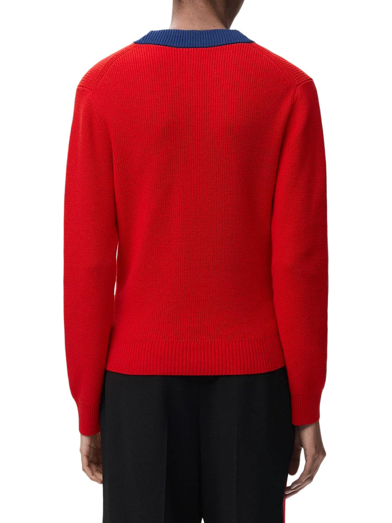 TEXTURED COTTON-WOOL BLEND SWEATER WITH A CONTRASTING COLLAR