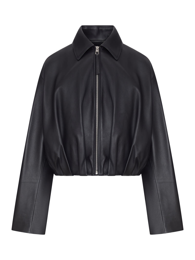 LAMB NAPPA JACKET WITH ASYMMETRIC DRAPING AT THE BACK