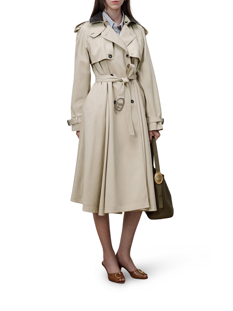BEIGE COTTON AND SILK GABARDINE TRENCH COAT
