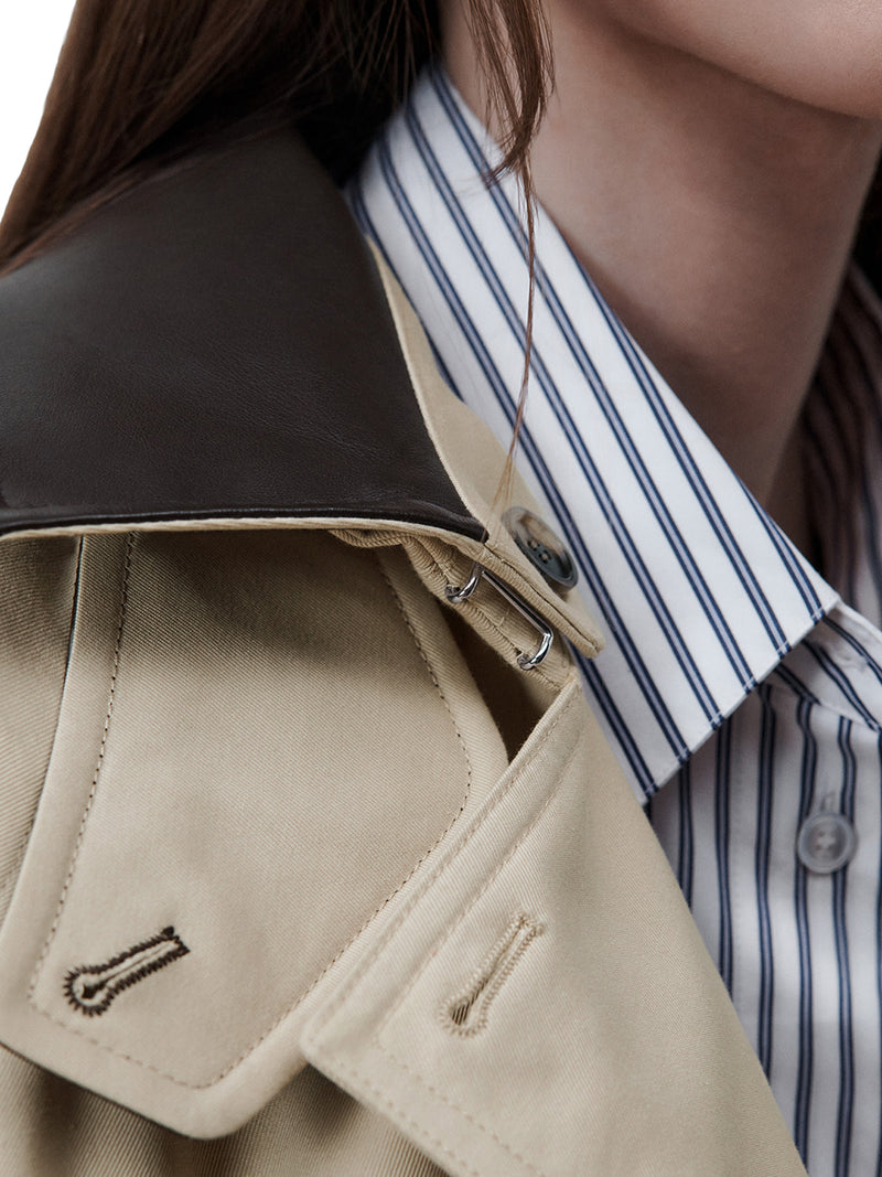 BEIGE COTTON AND SILK GABARDINE TRENCH COAT