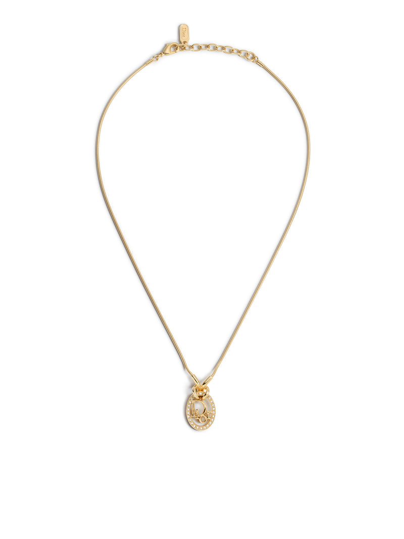 DIOR OBLIQUE NECKLACE IN METAL WITH GOLD FINISH AND CRYSTALS