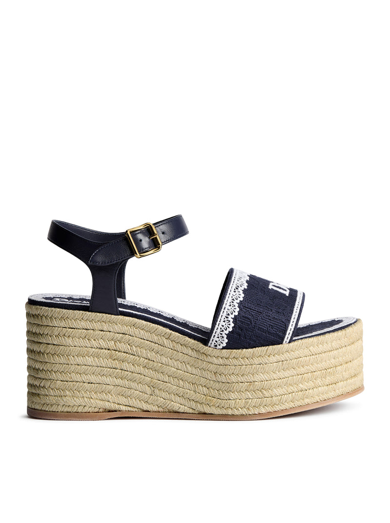 DIOR OBLIQUE EMBROIDERED COTTON DENTELLE WEDGE SANDAL