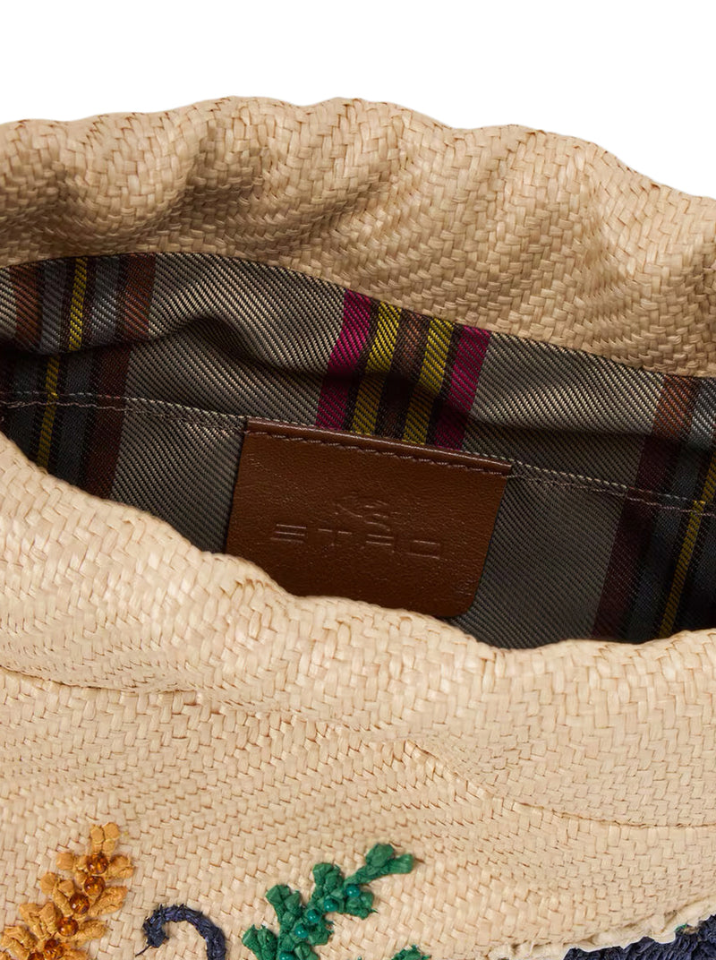 ETRO X TABBY BOOTH SMALL KALISPERA RAFFIA BAG WITH EMBROIDERY AND BEADS