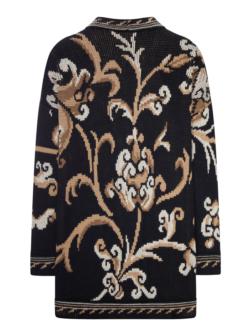 JACQUARD KNIT CARDIGAN WITH FLORAL PATTERN