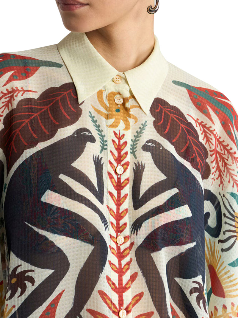 SHIRT WITH HANDKERCHIEF HEM AND PLACED PRINT
