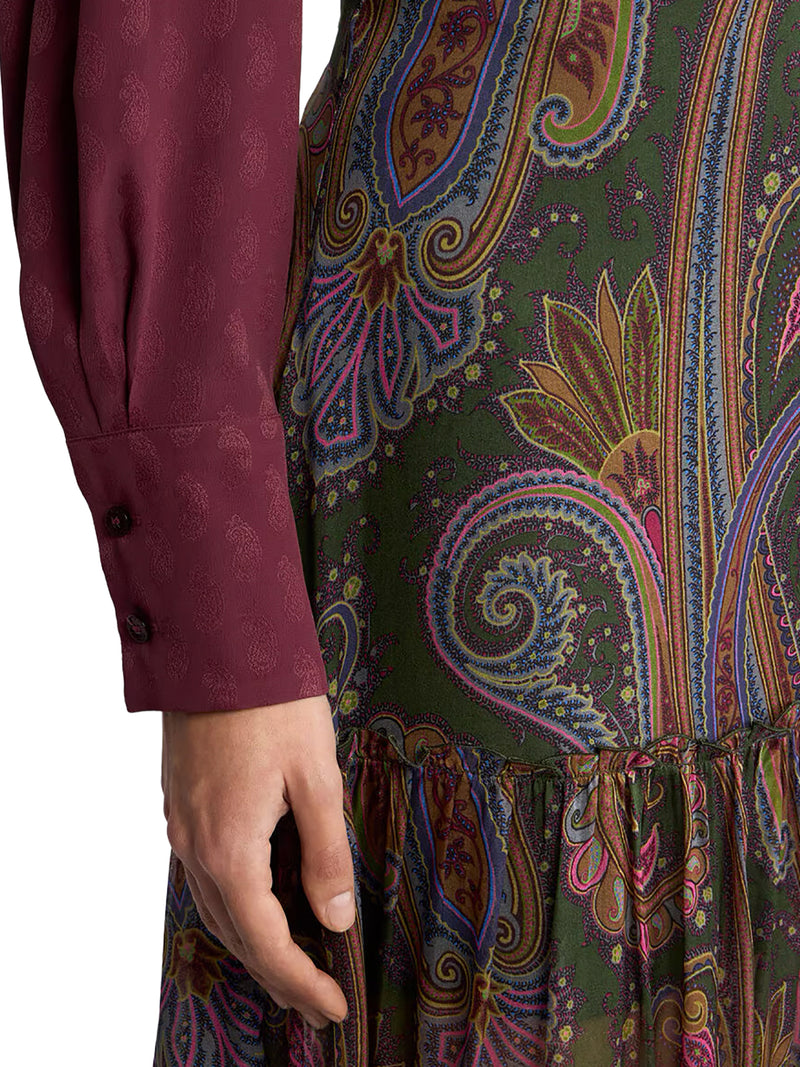LONG SILK SKIRT WITH PLACEMENT PAISLEY PRINT